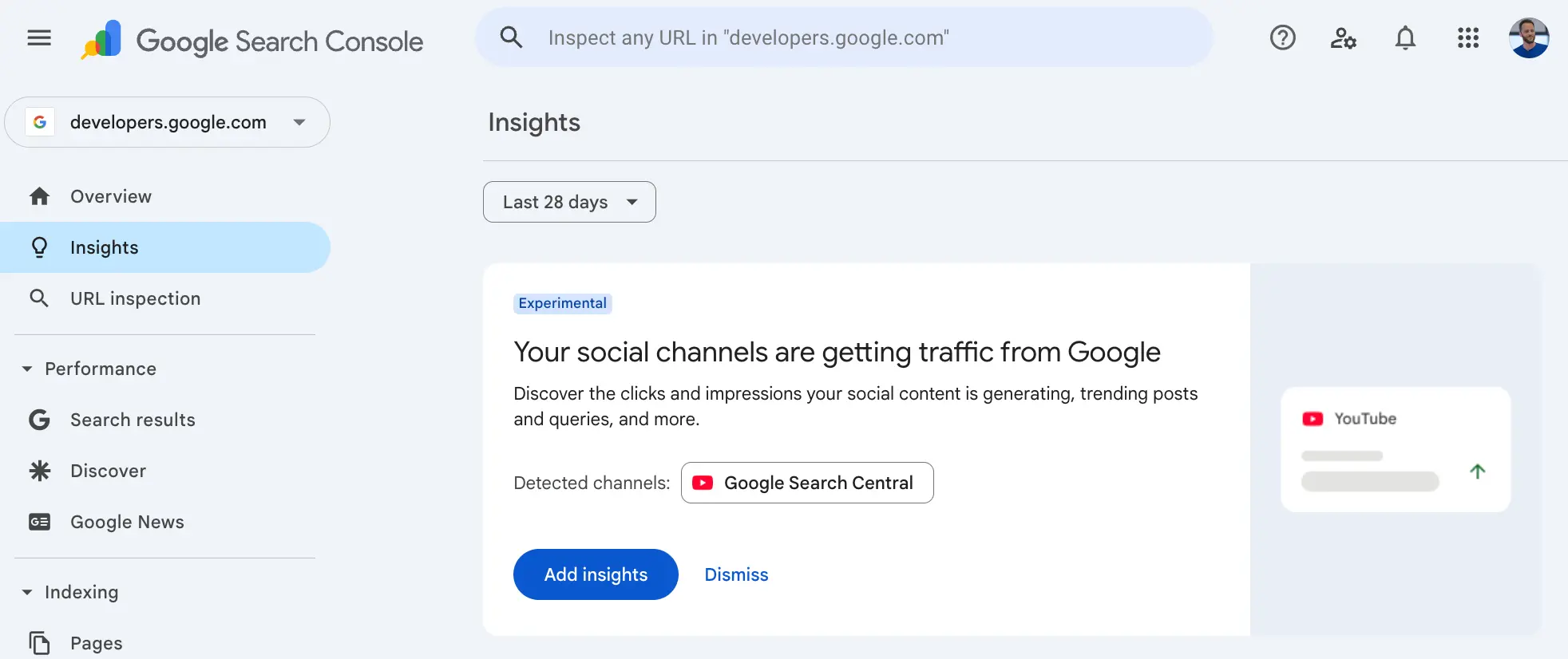 Canaux sociaux intégrés à Search Console Insights
