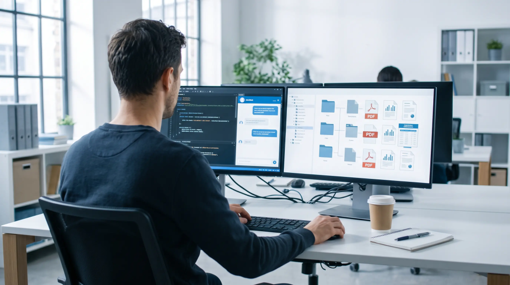 Développeur concevant un assistant RAG sur mesure relié à des documents d'entreprise